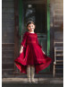 Burgundy Velvet Lace Trim Flower Girl Dress Christmas Dress